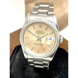 Rolex Datejust Mens Watch 16220 80'S Swiss Automatic Silver-Rose Dial Steel 36mm